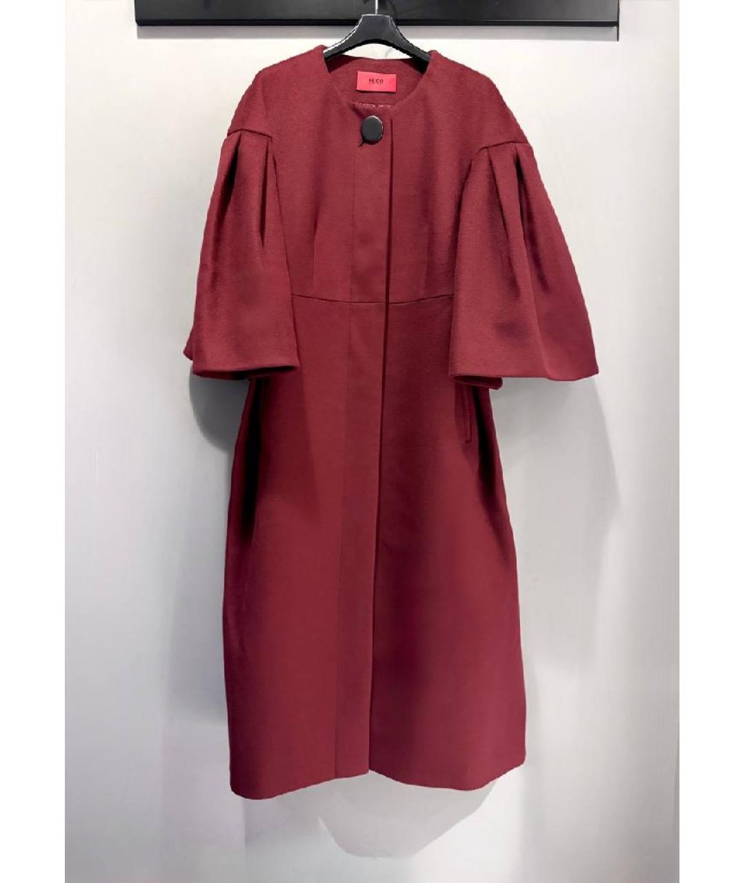 HUGO Бордовое шерстяное пальто, фото 10