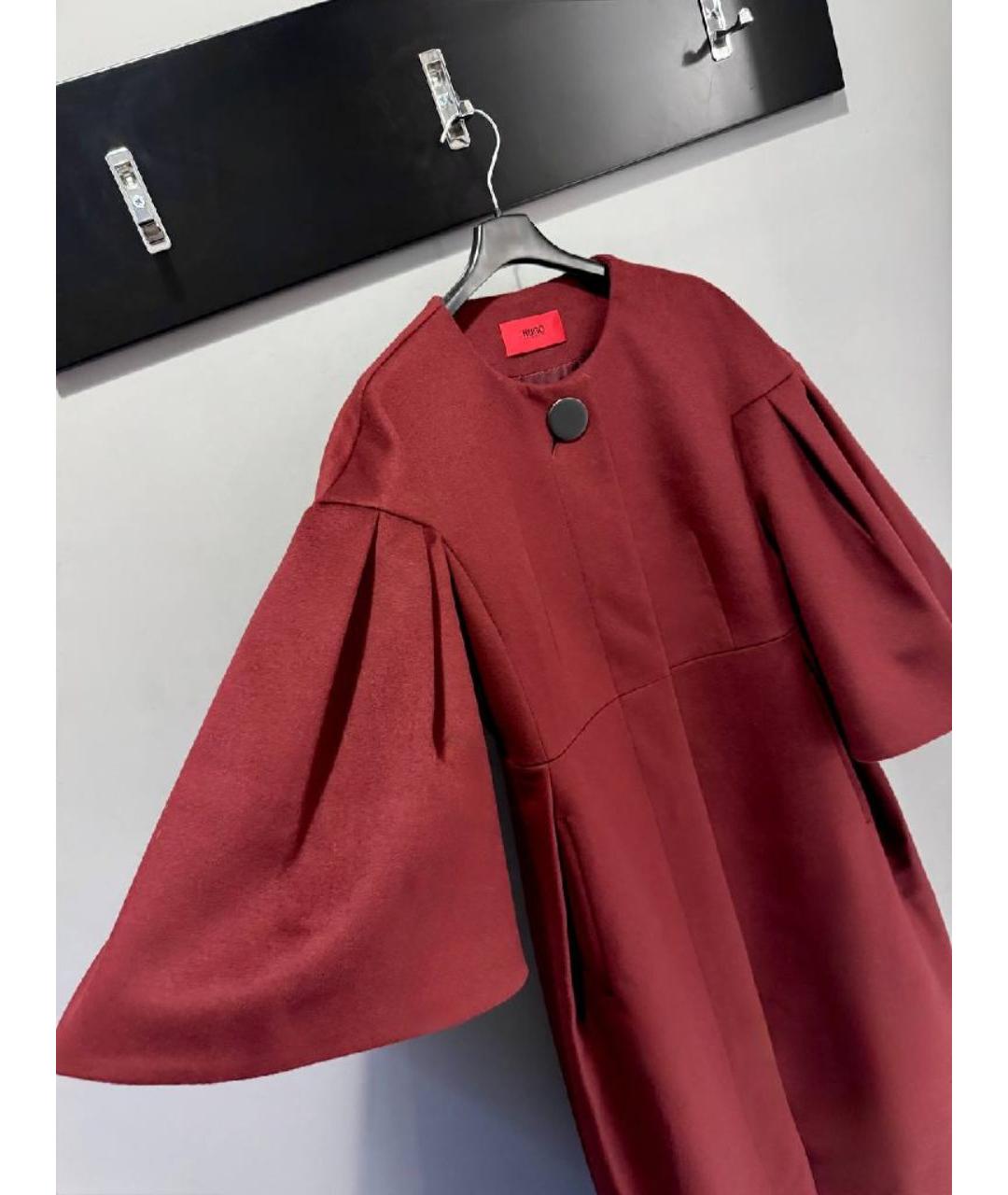HUGO Бордовое шерстяное пальто, фото 9