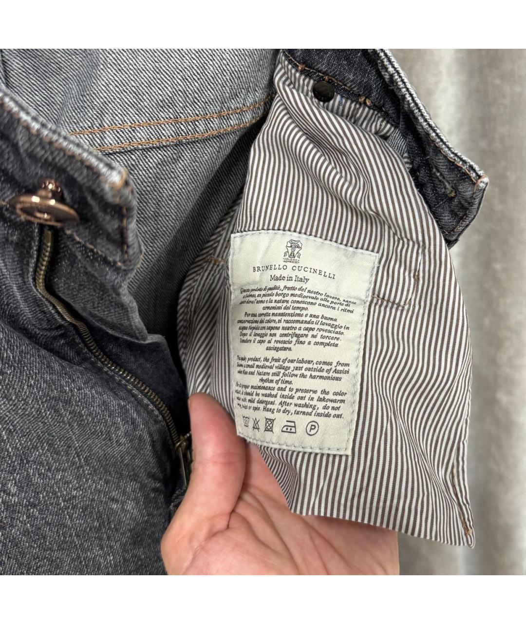 BRUNELLO CUCINELLI Антрацитовые хлопковые джинсы слим, фото 3