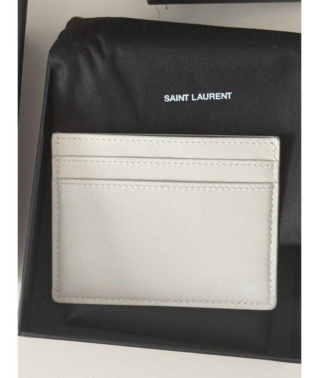 SAINT LAURENT Белый кожаный кардхолдер, фото 3
