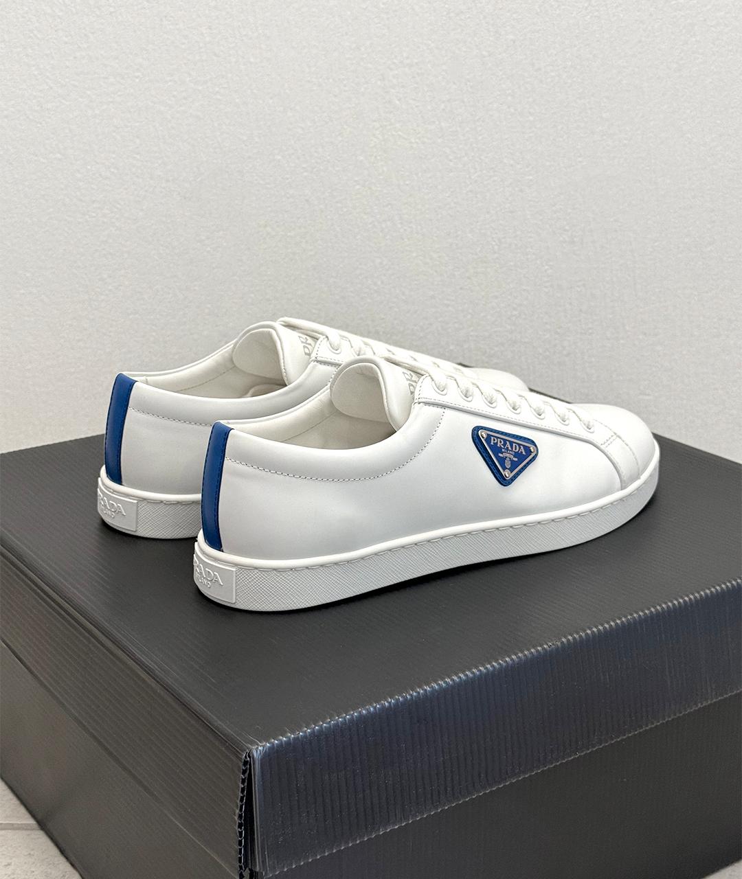 PRADA Белые кожаные низкие кроссовки / кеды, фото 6