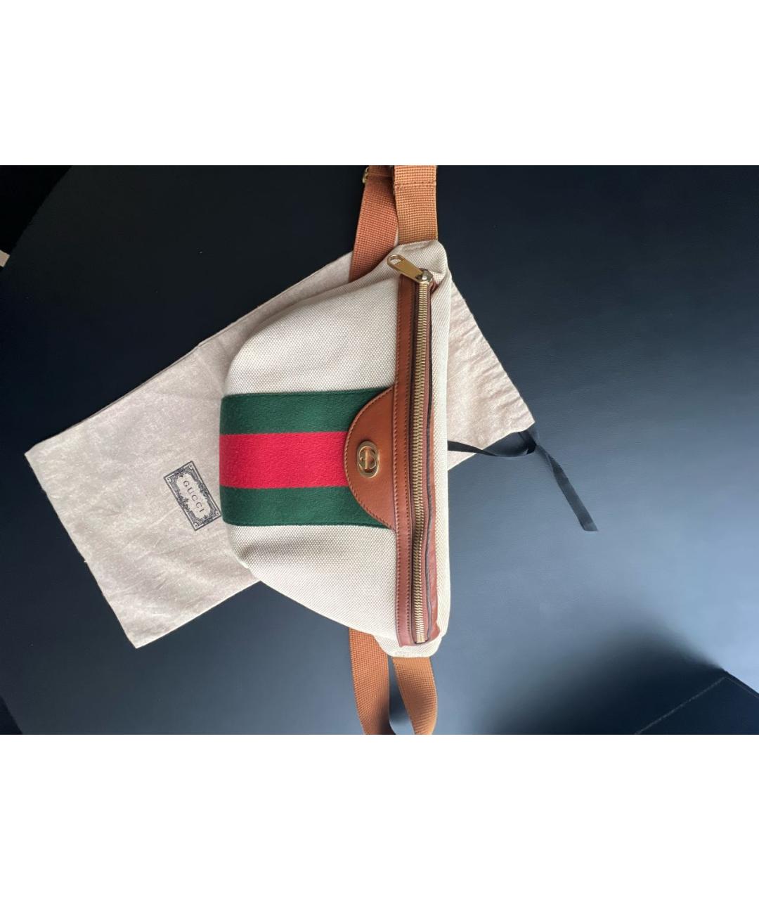 GUCCI Бежевая хлопковая поясная сумка, фото 7