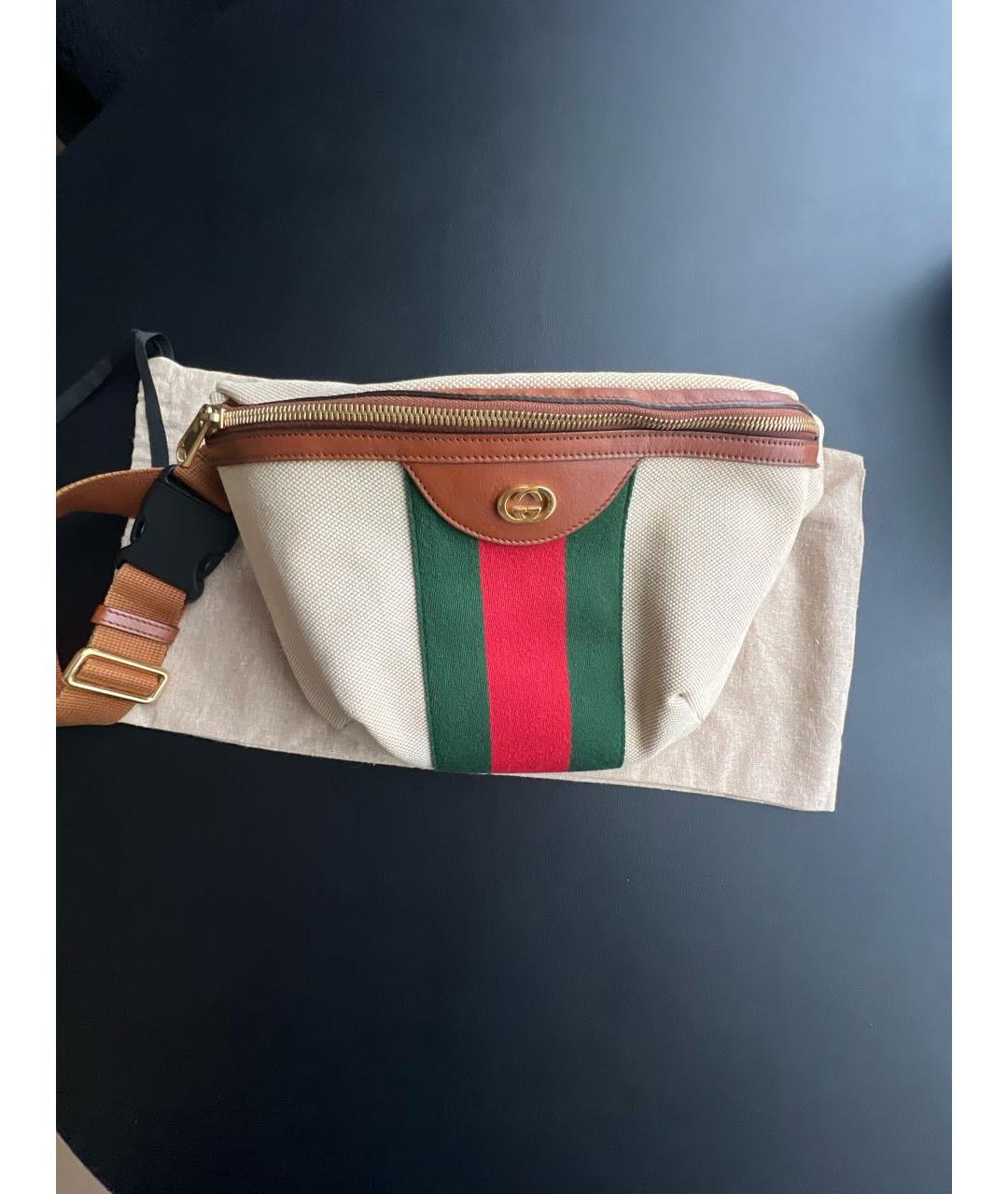 GUCCI Бежевая хлопковая поясная сумка, фото 8