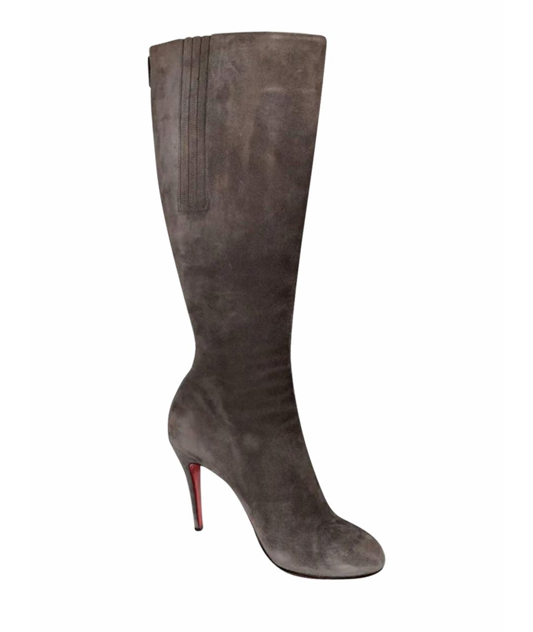 CHRISTIAN LOUBOUTIN Серые замшевые сапоги, фото 1