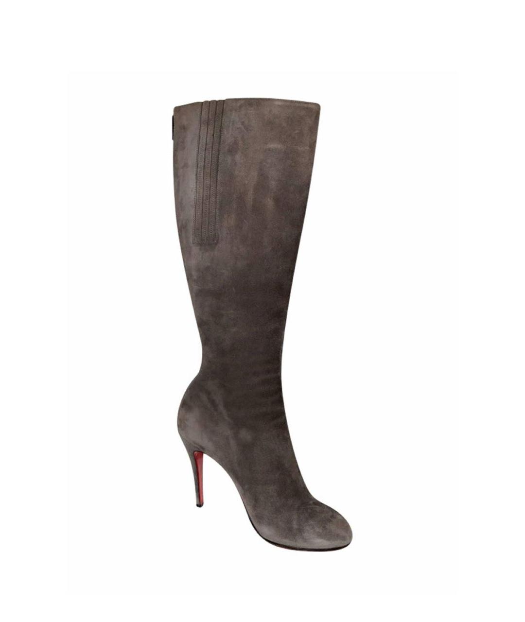 CHRISTIAN LOUBOUTIN Серые замшевые сапоги, фото 7