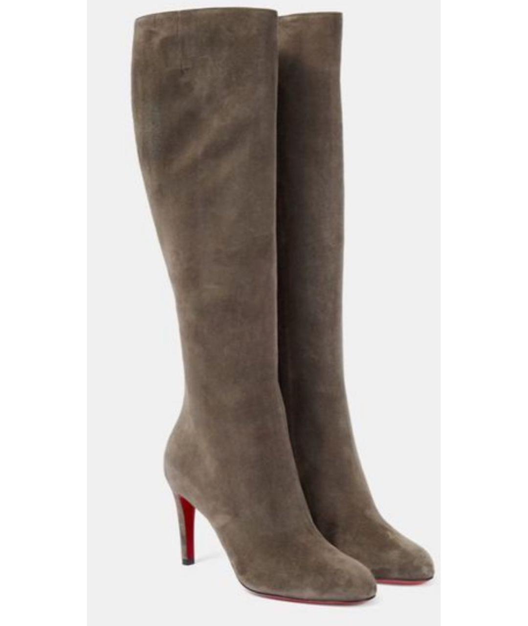 CHRISTIAN LOUBOUTIN Серые замшевые сапоги, фото 2