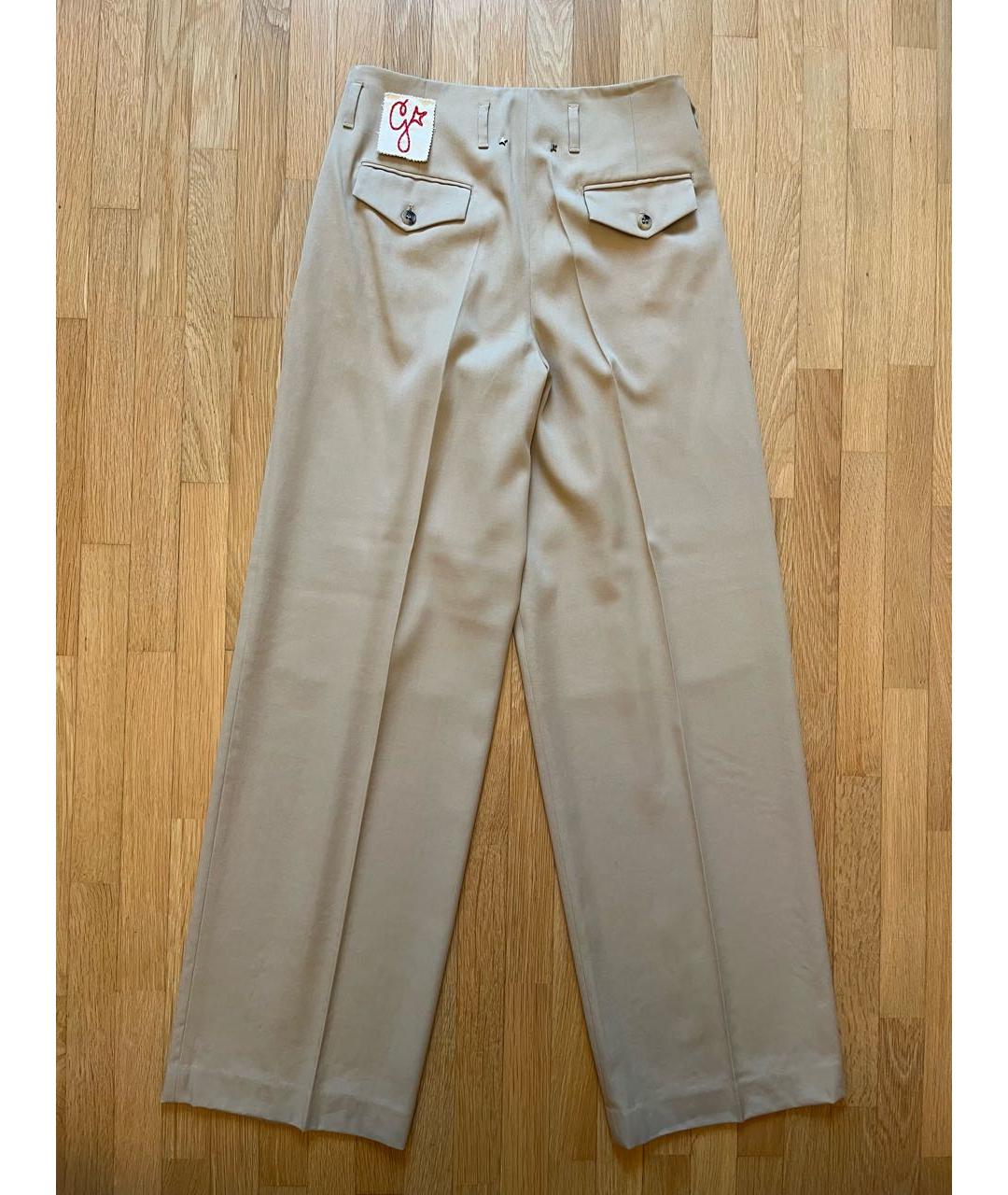 GOLDEN GOOSE DELUXE BRAND Бежевые шерстяные брюки широкие, фото 2