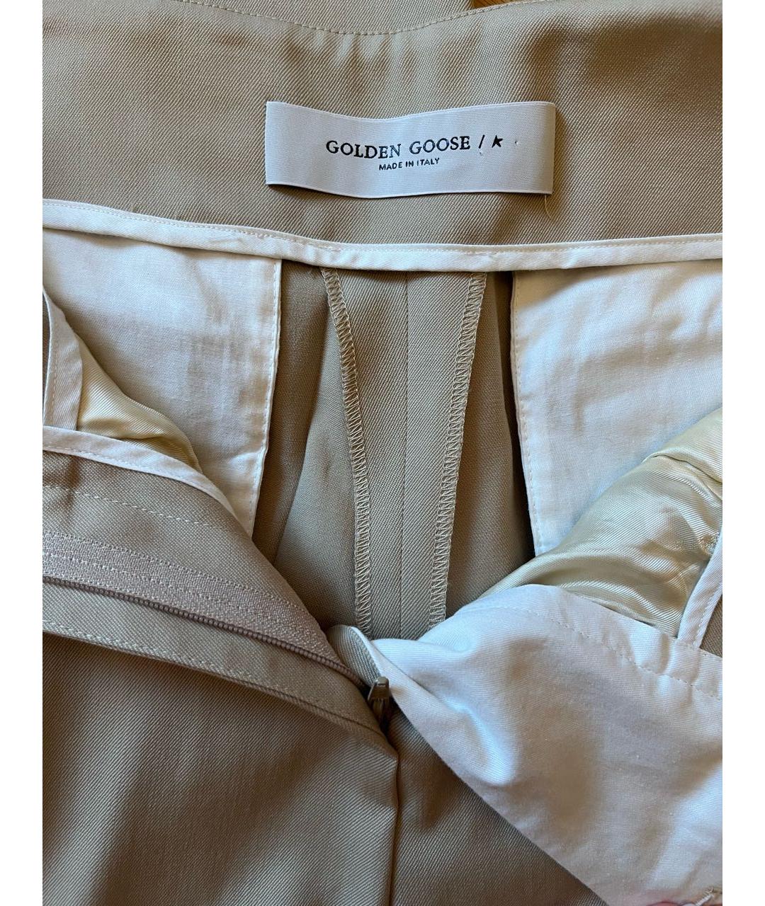 GOLDEN GOOSE DELUXE BRAND Бежевые шерстяные брюки широкие, фото 3