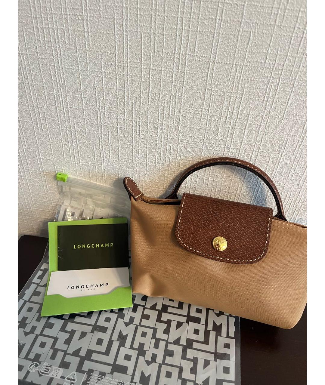 LONGCHAMP Горчичная синтетическая сумка с короткими ручками, фото 2