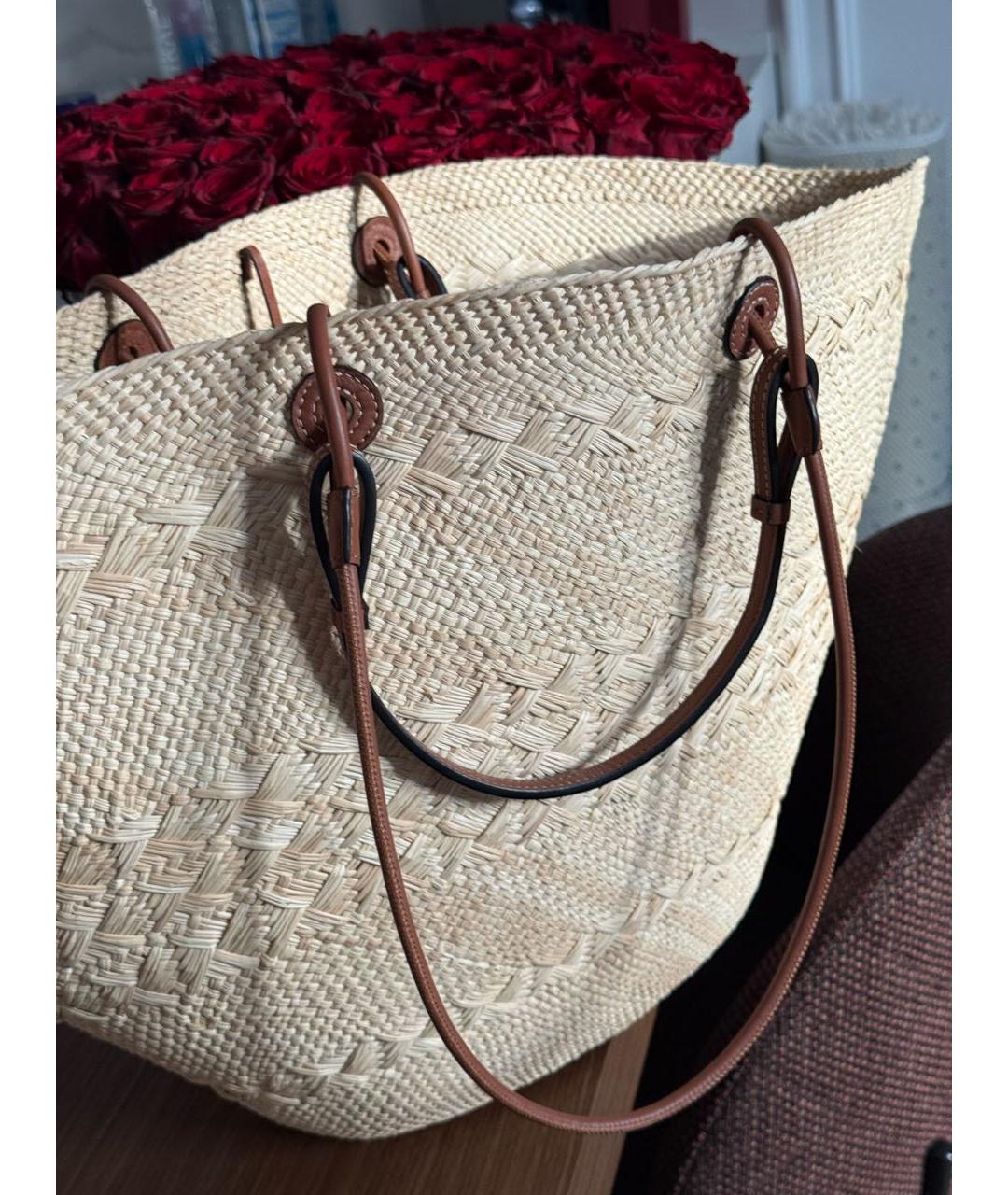 LOEWE Бежевая пелетеная пляжная сумка, фото 8