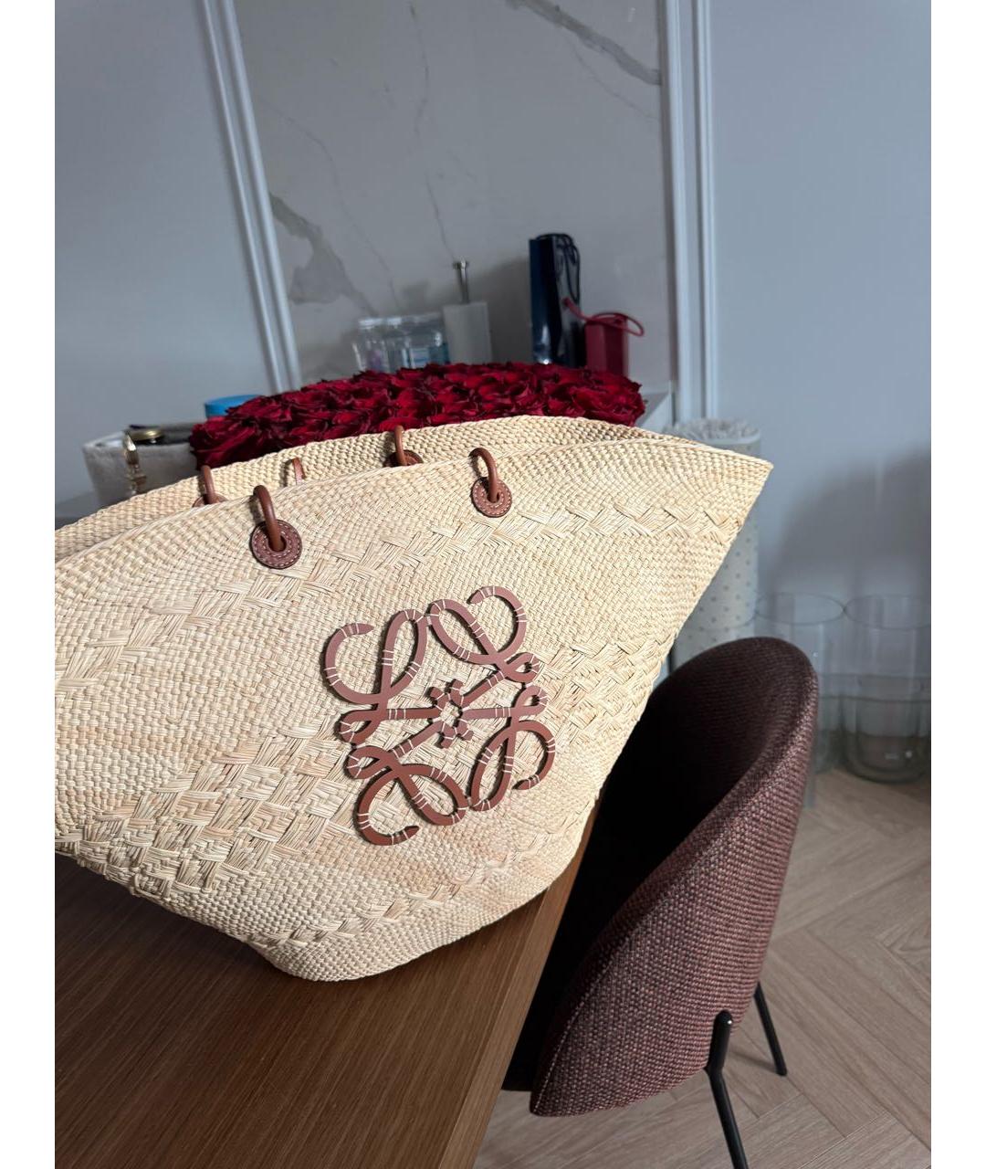 LOEWE Бежевая пелетеная пляжная сумка, фото 6
