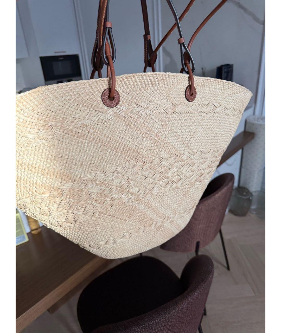 LOEWE Бежевая пелетеная пляжная сумка, фото 5