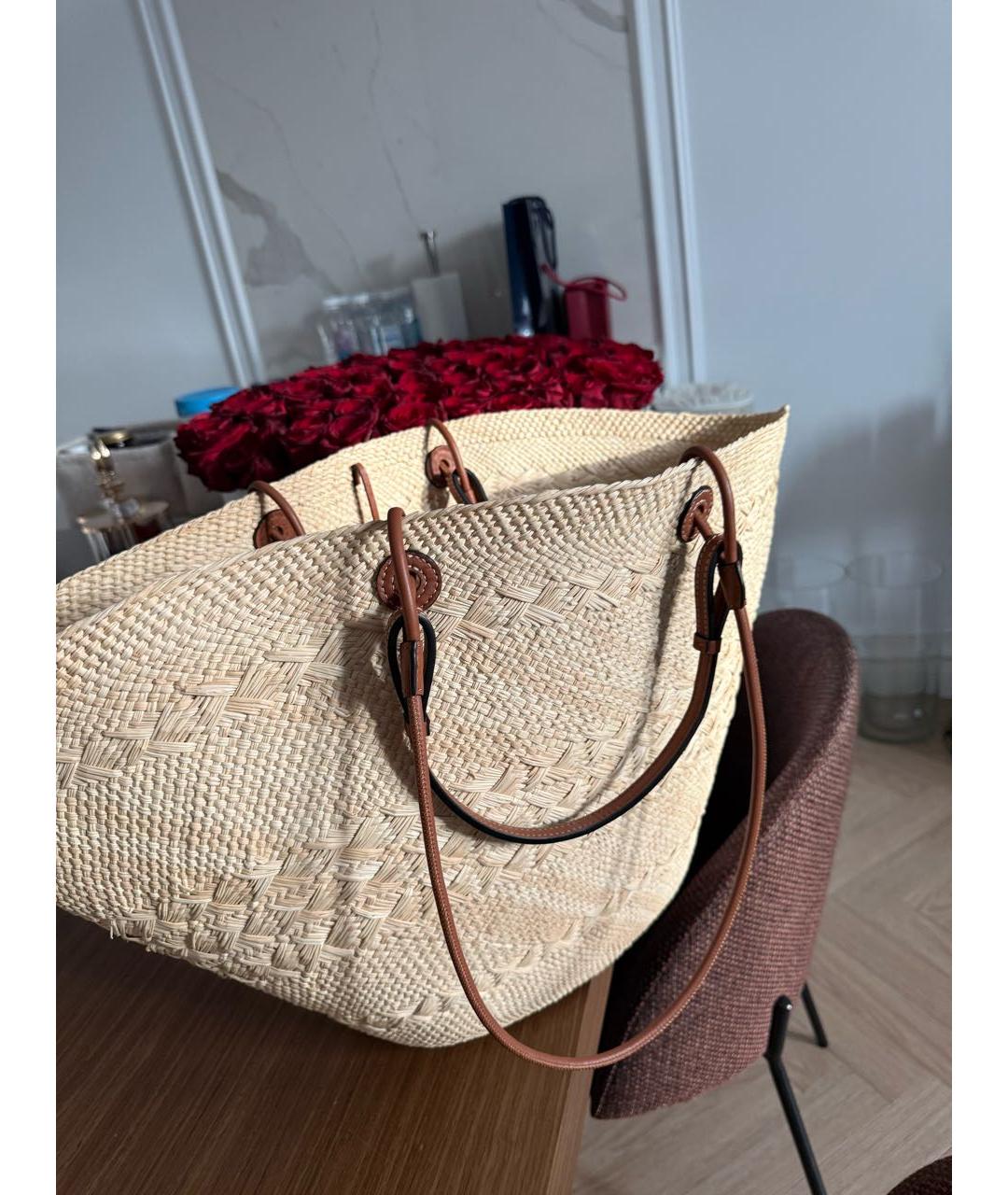 LOEWE Бежевая пелетеная пляжная сумка, фото 2