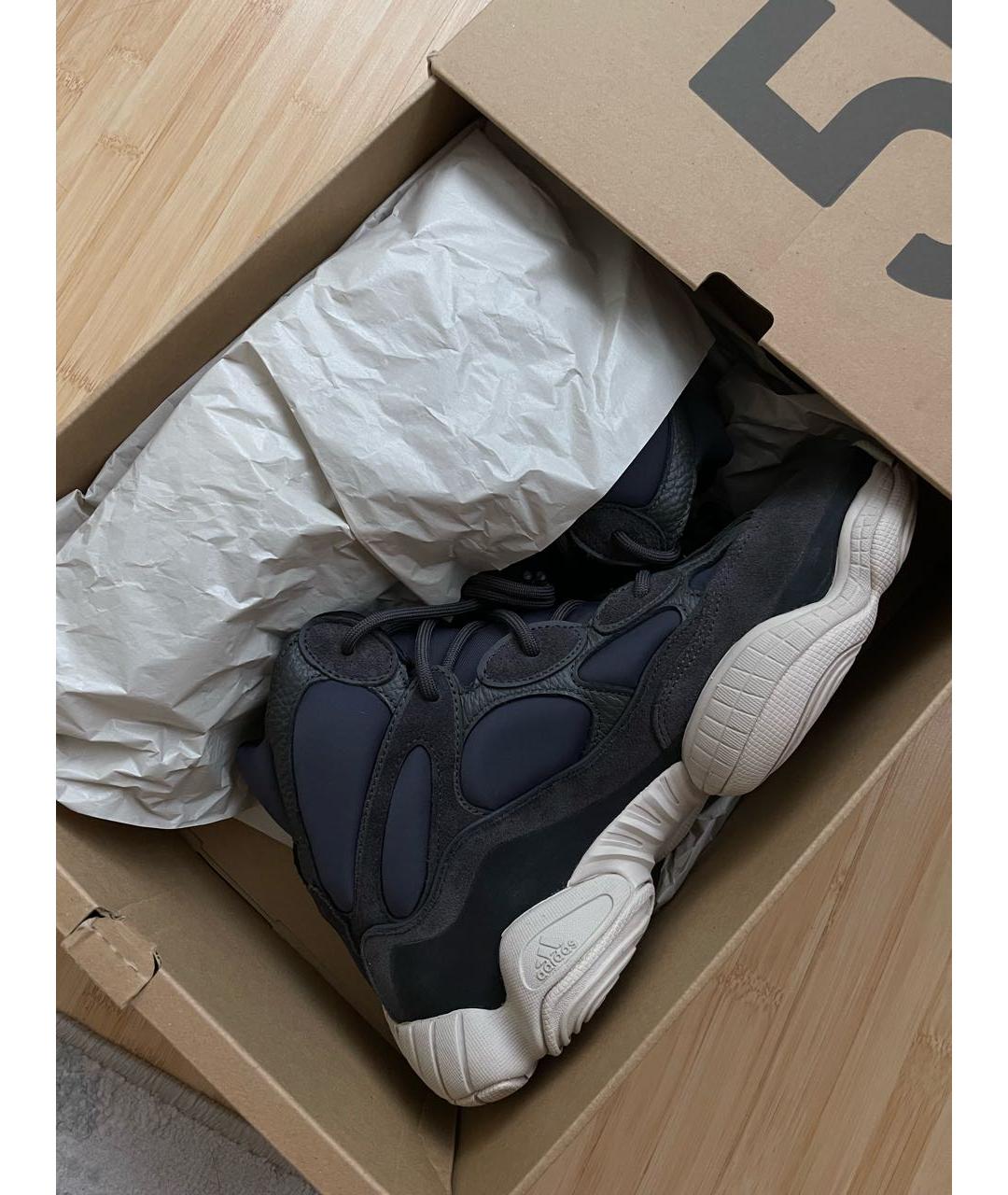 ADIDAS YEEZY Темно-синие замшевые высокие кроссовки / кеды, фото 2