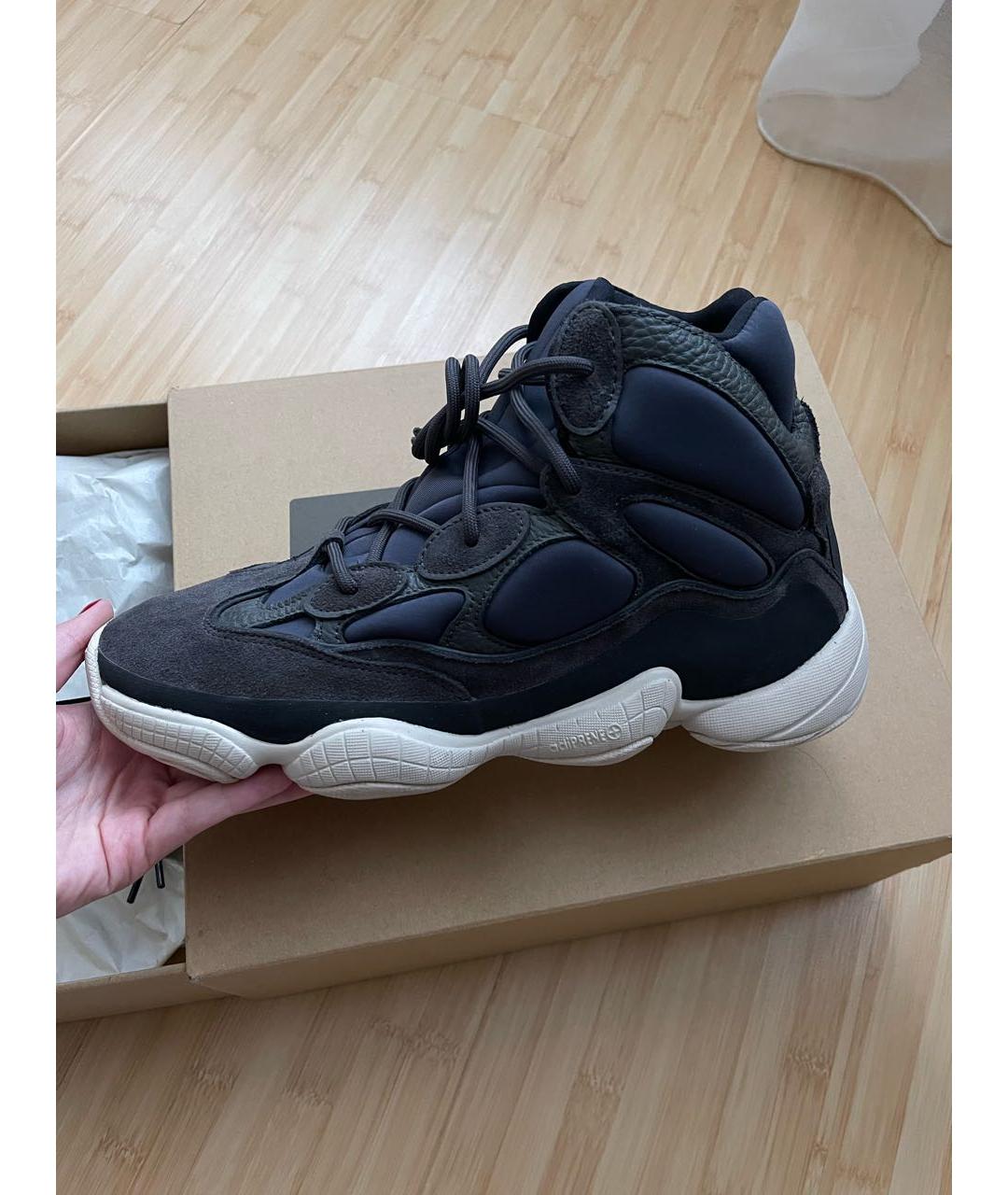 ADIDAS YEEZY Темно-синие замшевые высокие кроссовки / кеды, фото 5