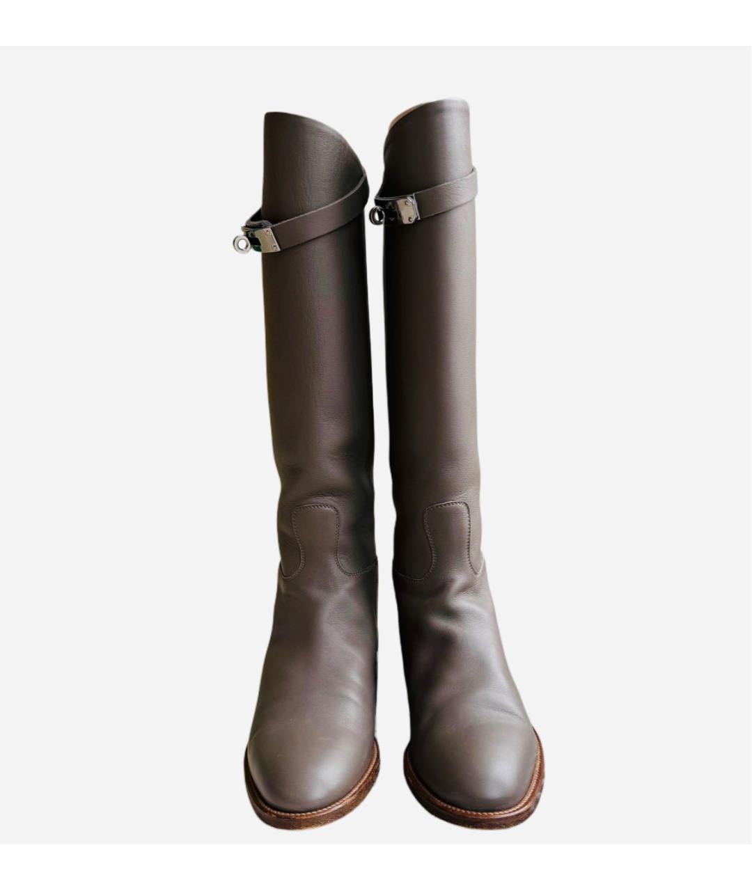 HERMES Антрацитовые кожаные сапоги, фото 2