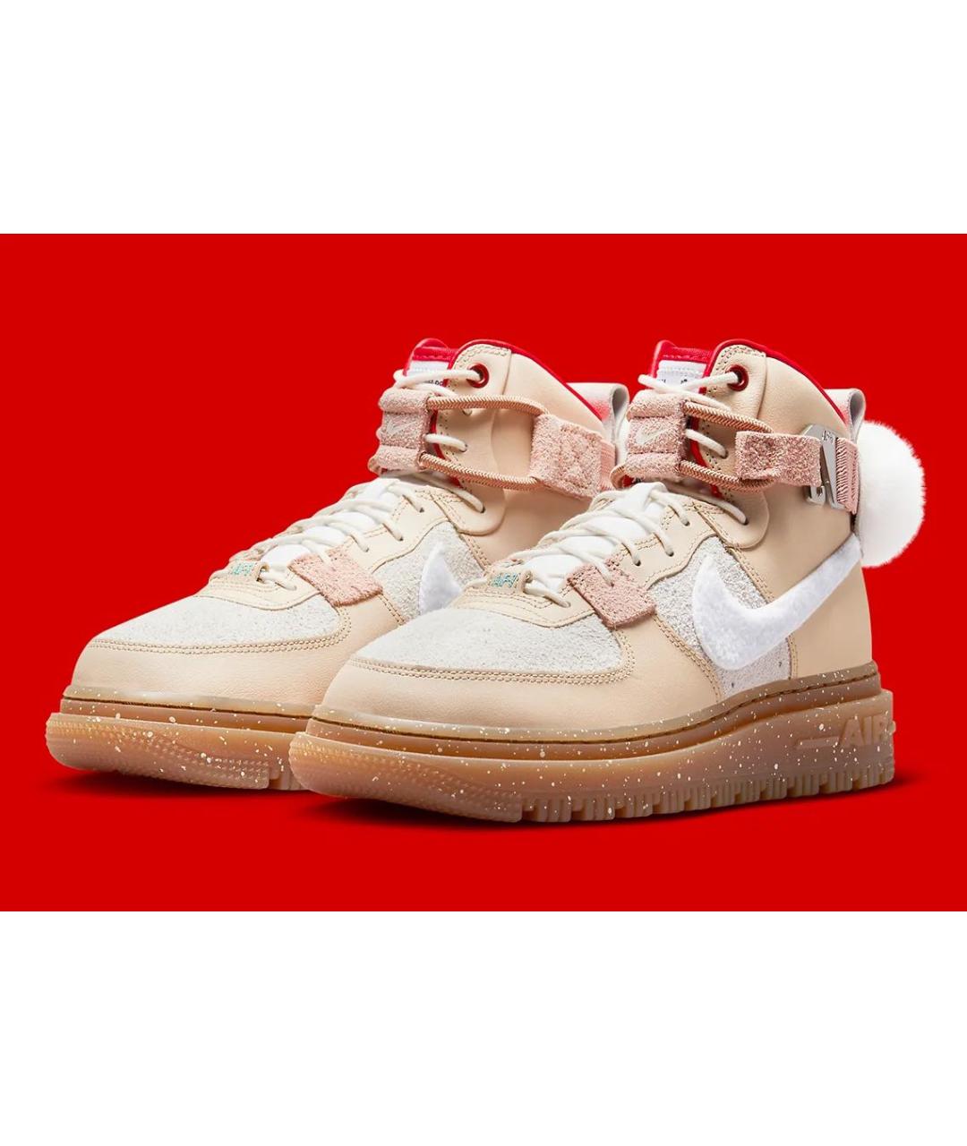NIKE Бежевые кожаные высокие кроссовки / кеды, фото 2