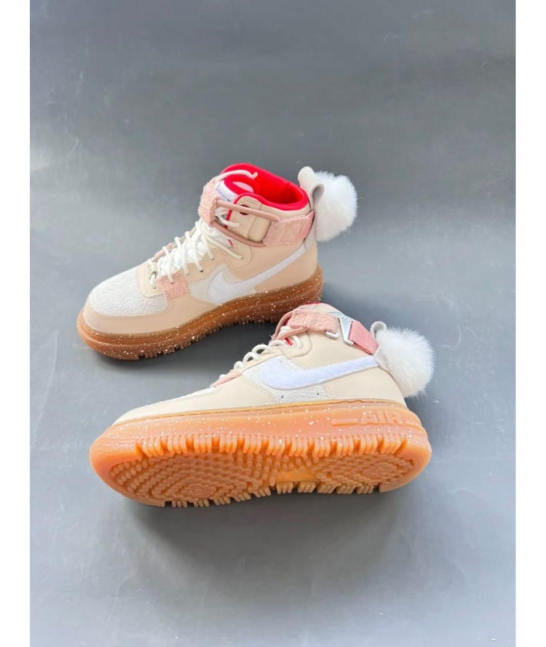 NIKE Бежевые кожаные высокие кроссовки / кеды, фото 5
