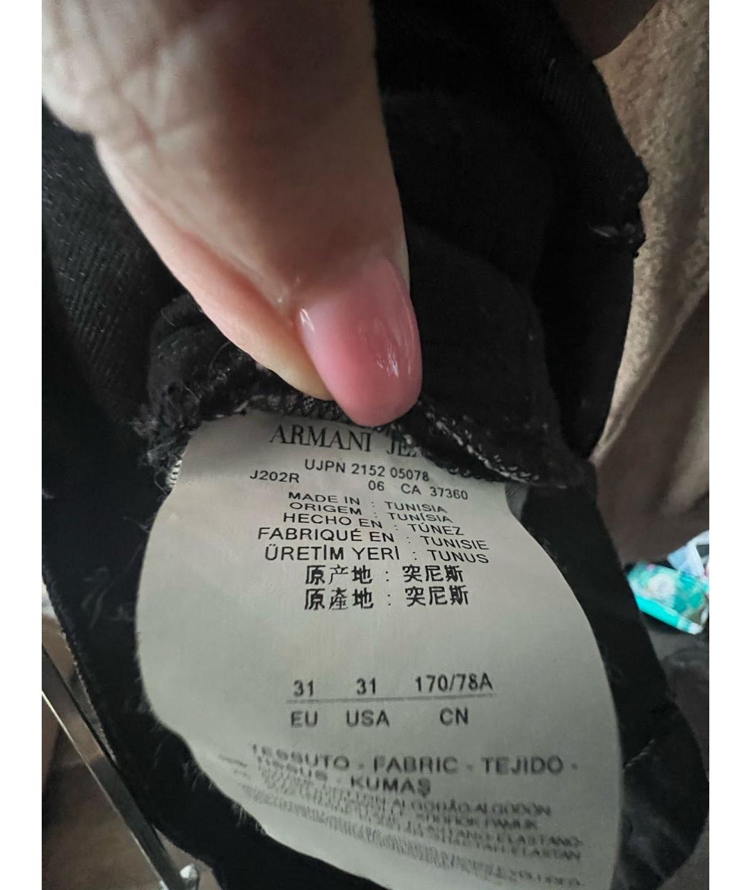 ARMANI JEANS Антрацитовые хлопко-эластановые джинсы слим, фото 5