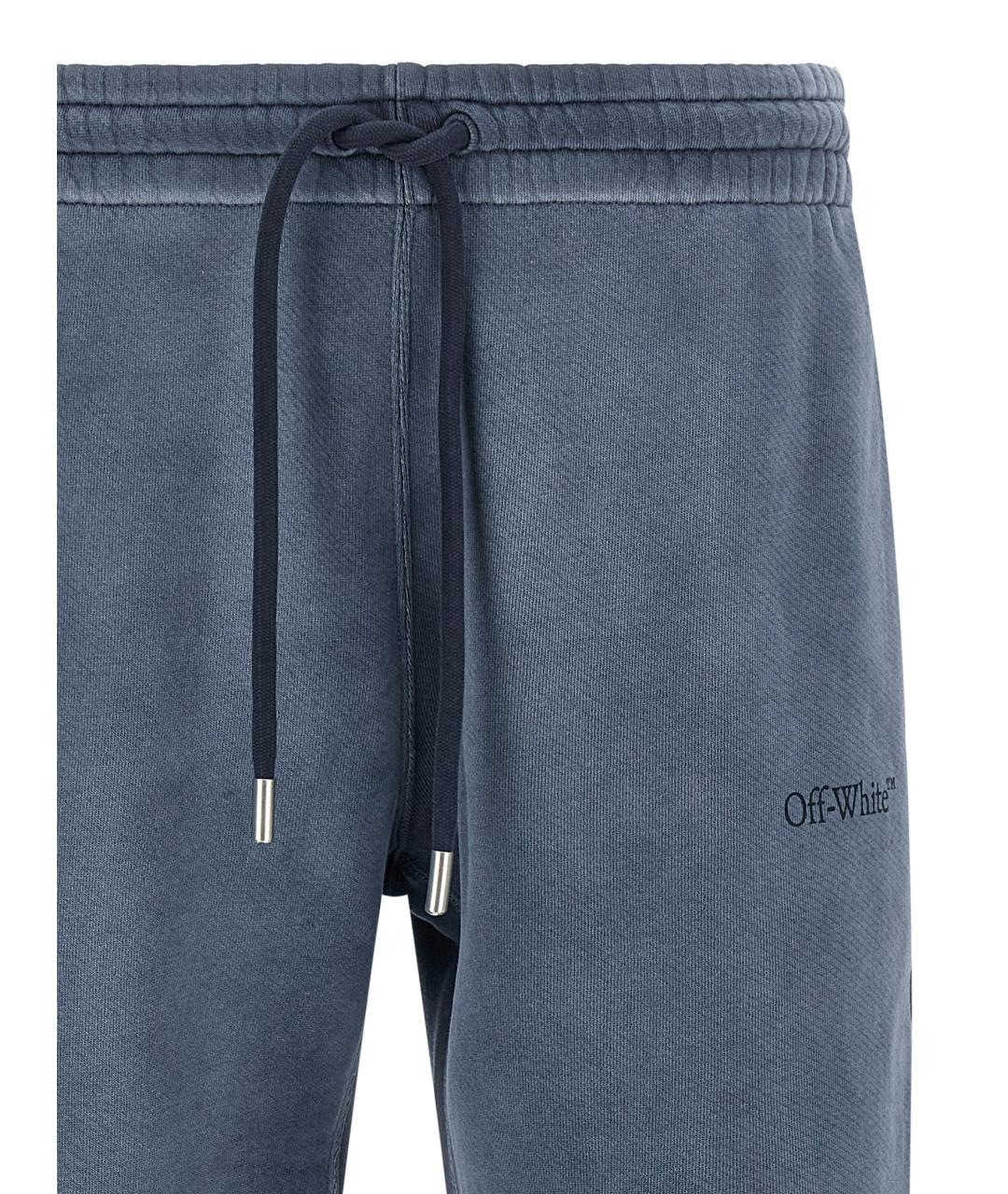 OFF-WHITE Синие хлопковые повседневные брюки, фото 3