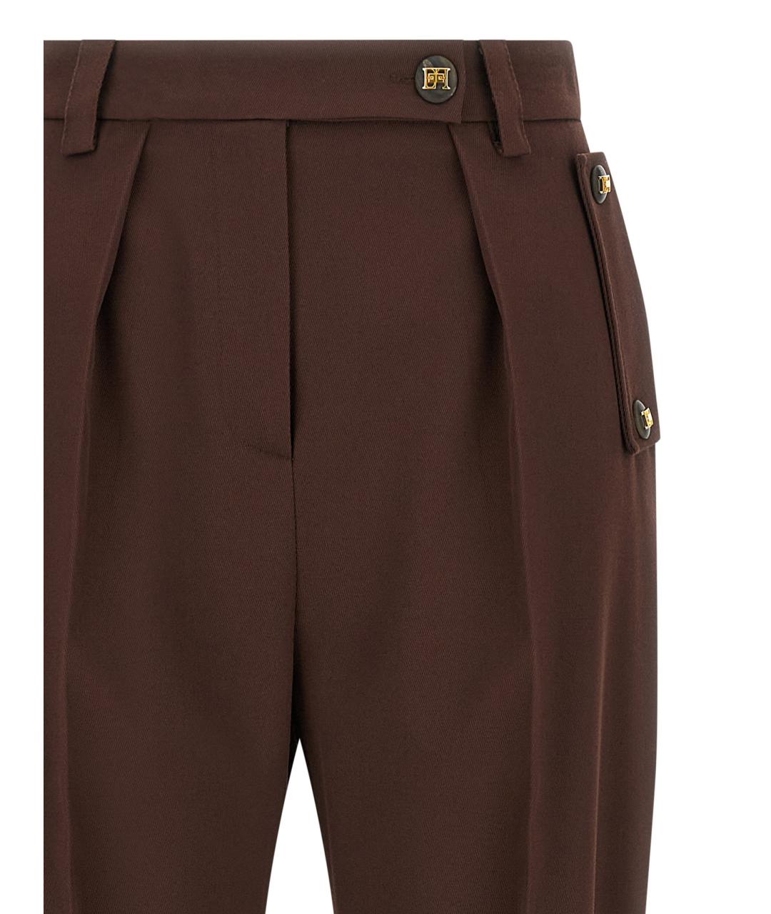 ELISABETTA FRANCHI Коричневые полиэстеровые прямые брюки, фото 3