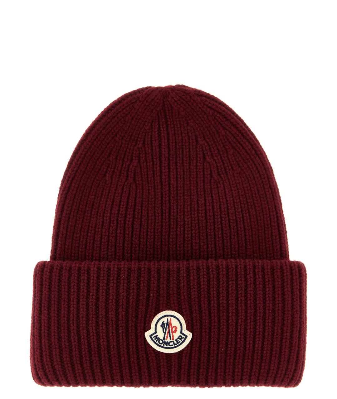 MONCLER Бордовая шерстяная шапка, фото 1