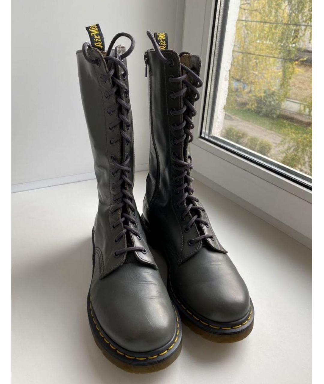 DR. MARTENS Серые кожаные ботинки, фото 2