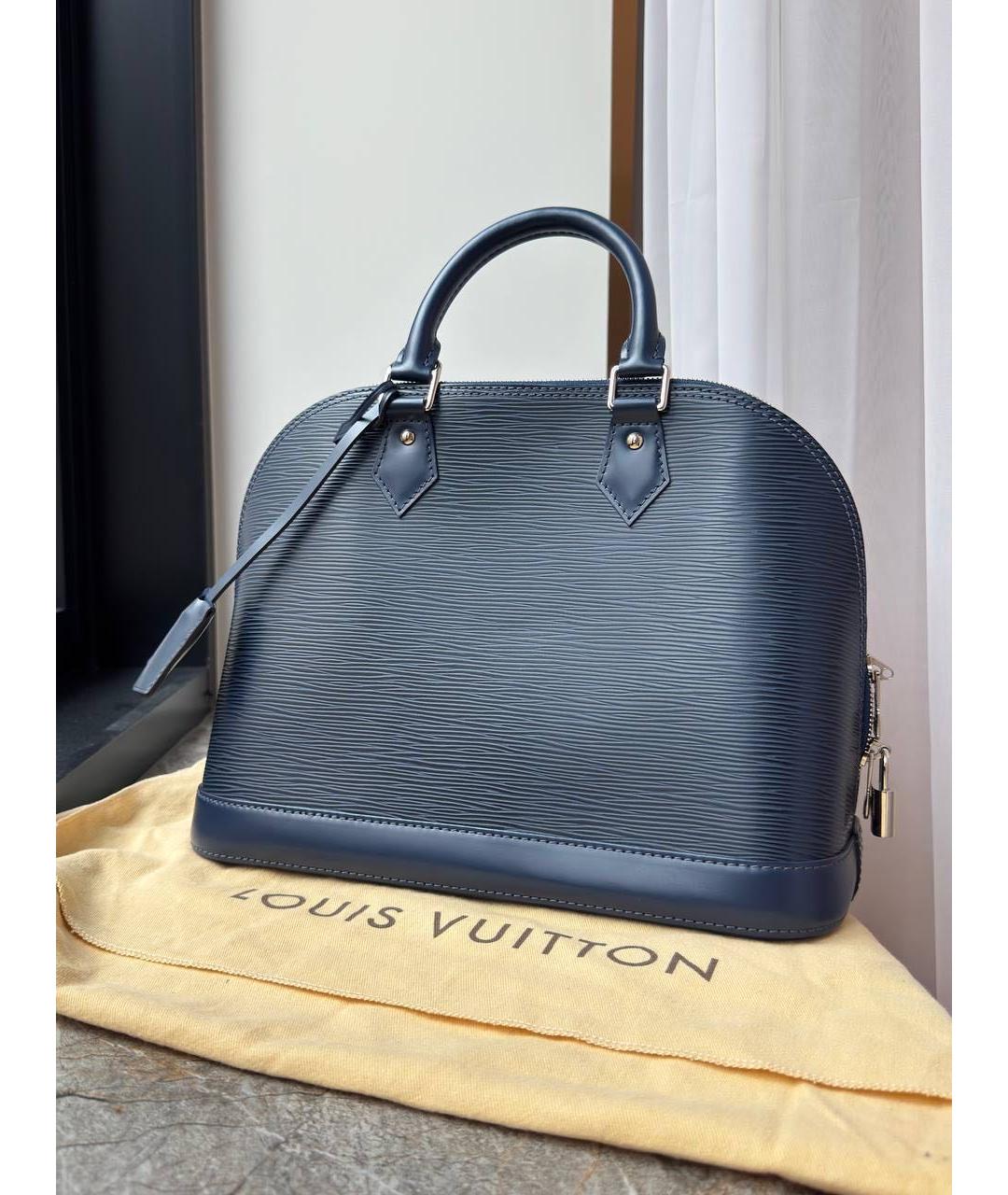 LOUIS VUITTON Темно-синяя кожаная сумка с короткими ручками, фото 3