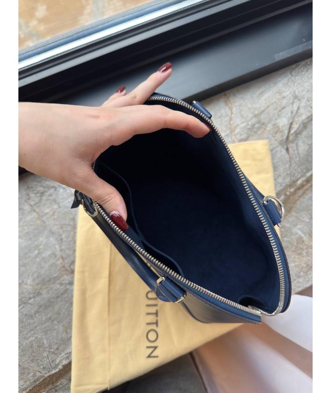 LOUIS VUITTON Темно-синяя кожаная сумка с короткими ручками, фото 4