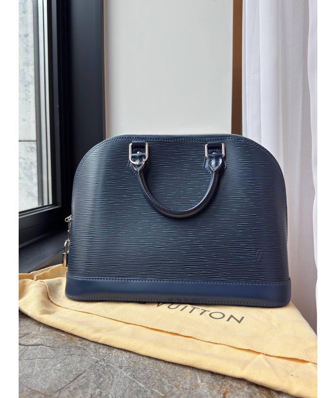 LOUIS VUITTON Темно-синяя кожаная сумка с короткими ручками, фото 6