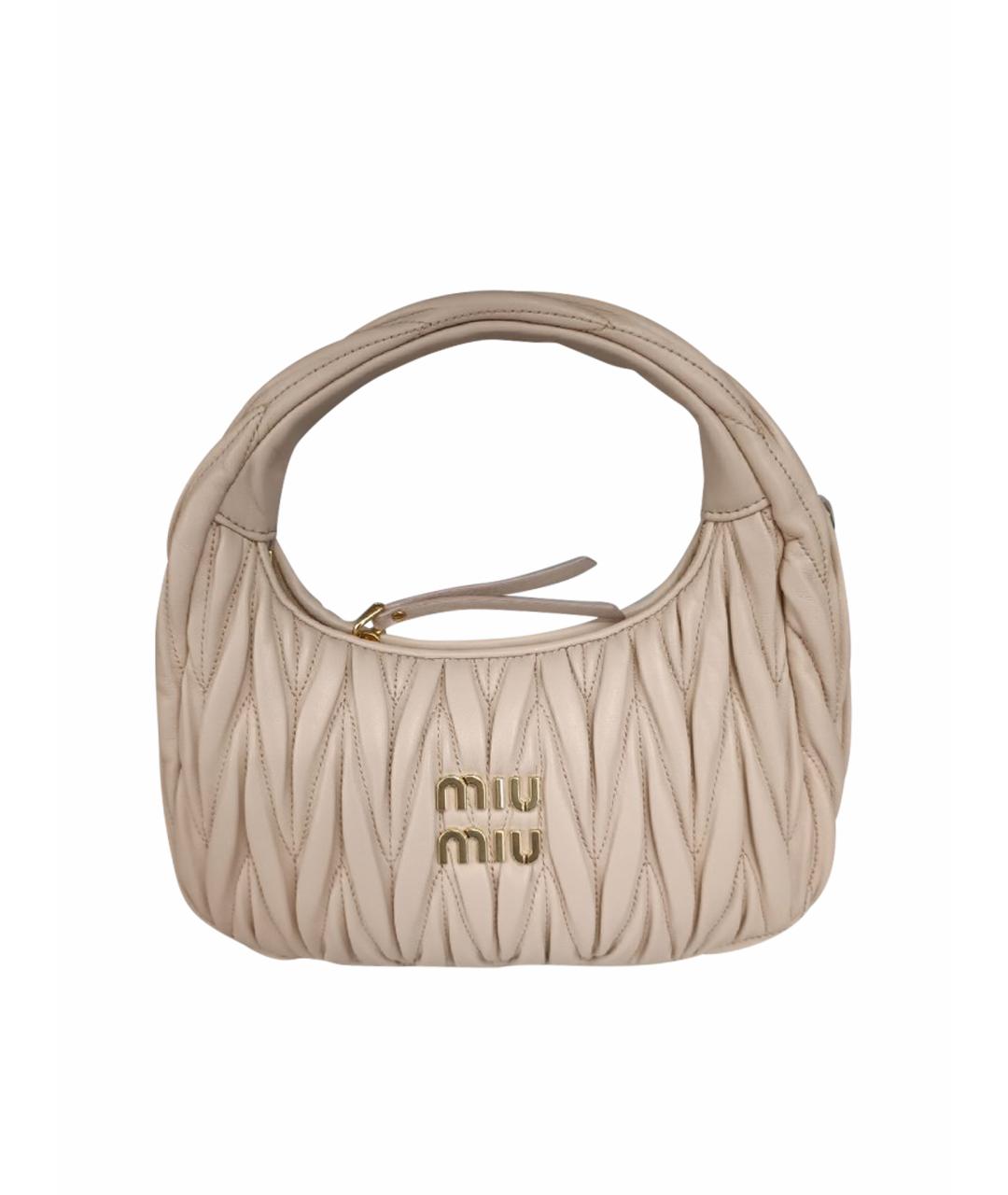 MIU MIU Бежевая кожаная сумка с короткими ручками, фото 1