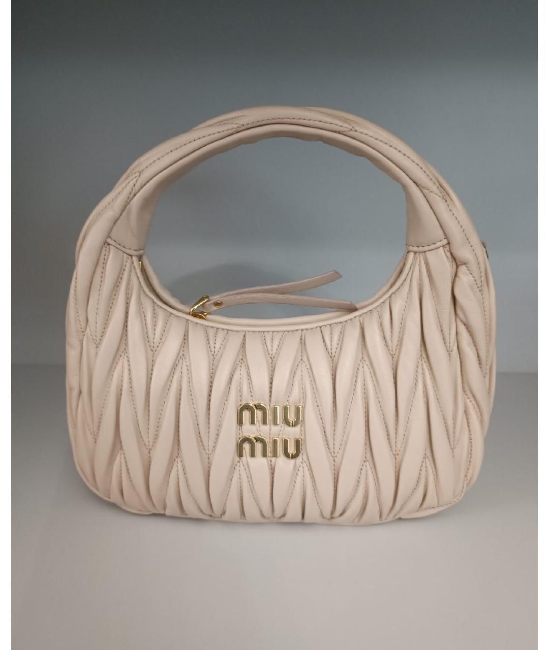 MIU MIU Бежевая кожаная сумка с короткими ручками, фото 8