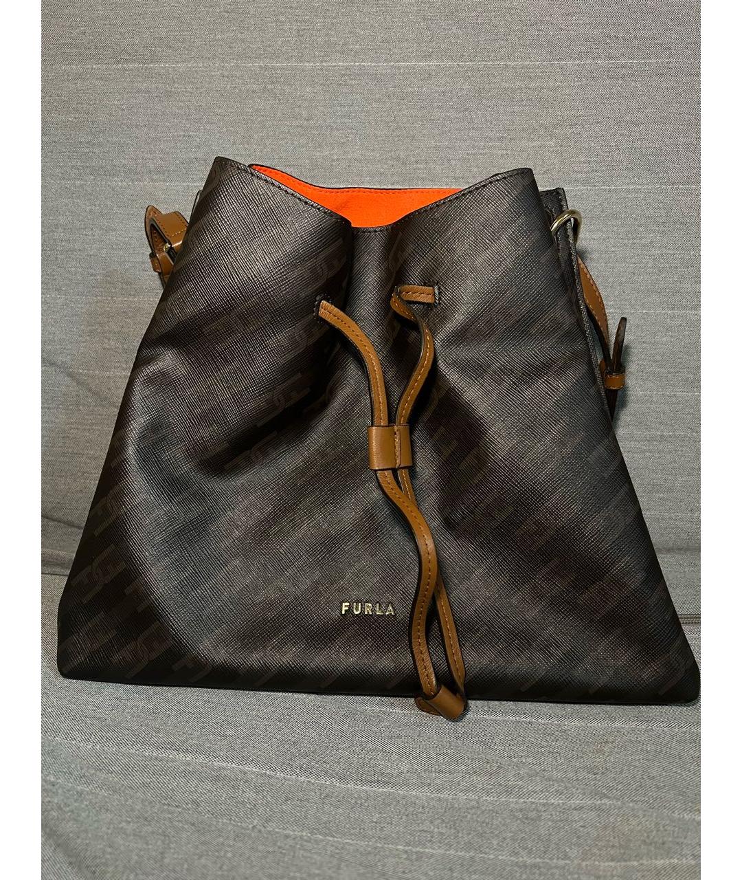 FURLA Коричневая кожаная сумка с короткими ручками, фото 4