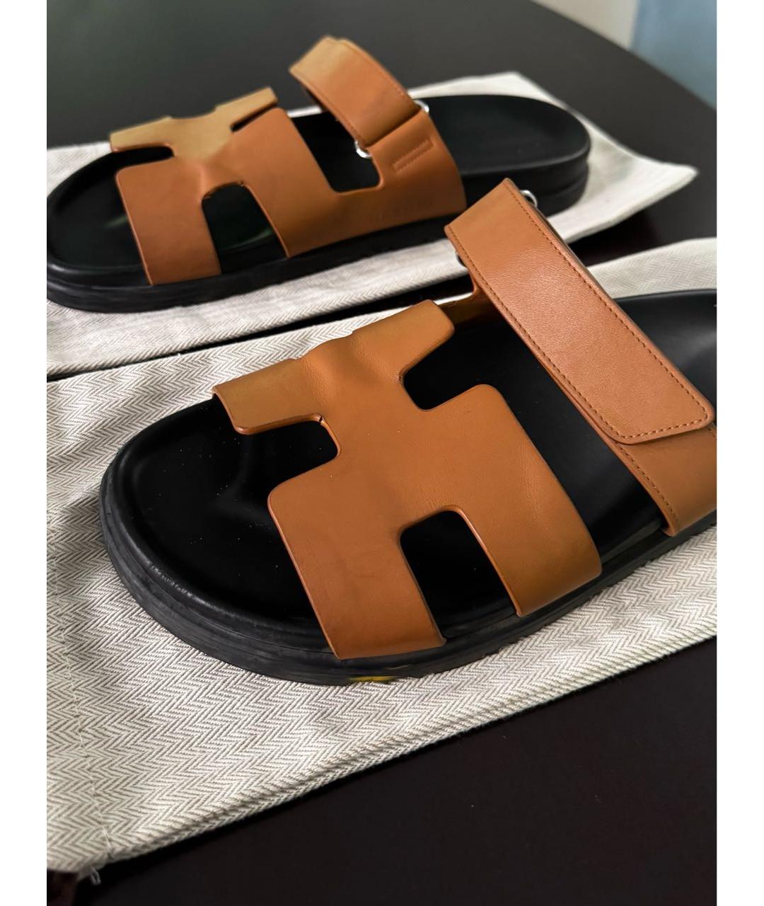 HERMES Коричневые кожаные сандалии, фото 3