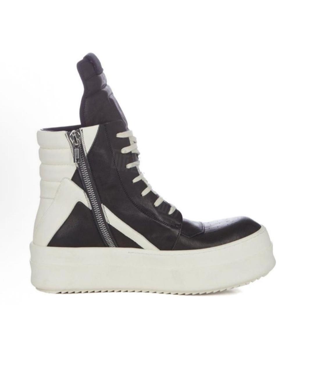 RICK OWENS Черные кожаные высокие кроссовки / кеды, фото 2