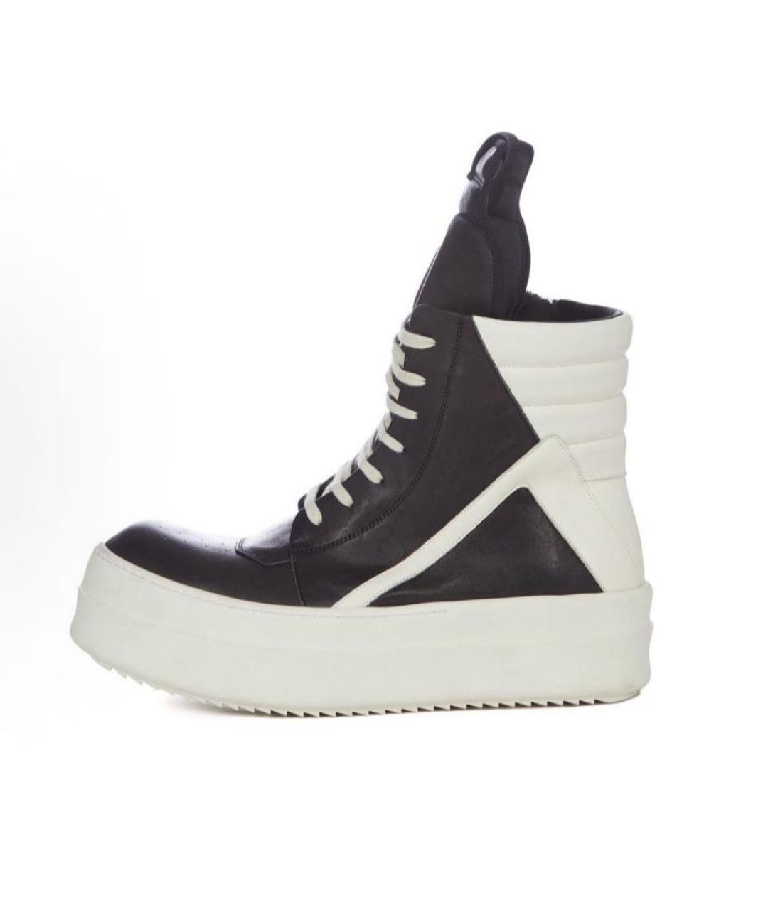 RICK OWENS Черные кожаные высокие кроссовки / кеды, фото 5