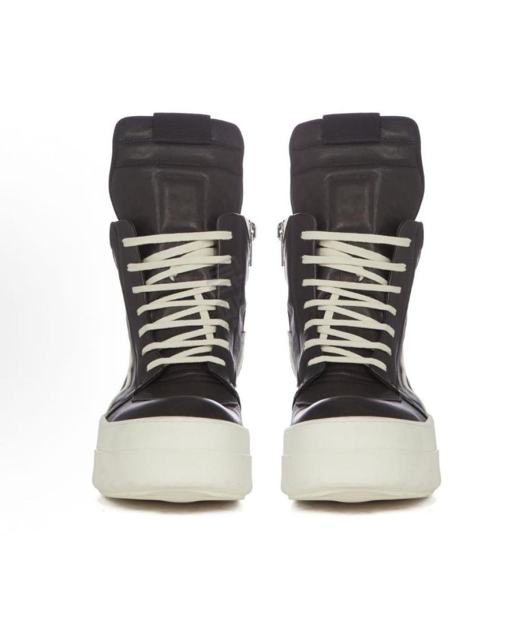 RICK OWENS Черные кожаные высокие кроссовки / кеды, фото 3