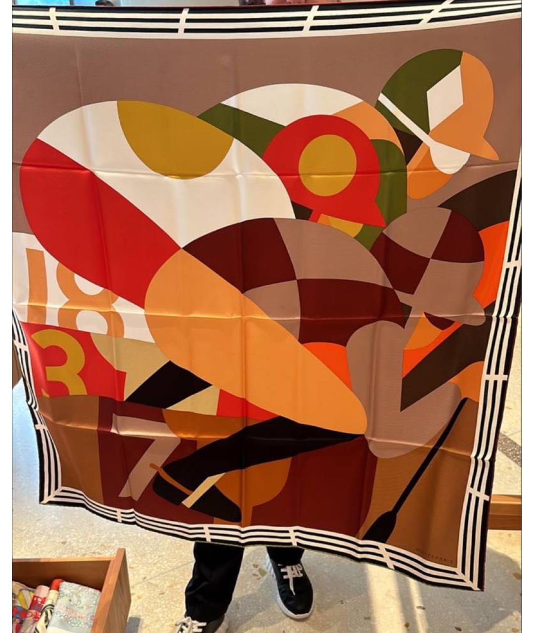 HERMES Темно-синий шелковый платок, фото 2