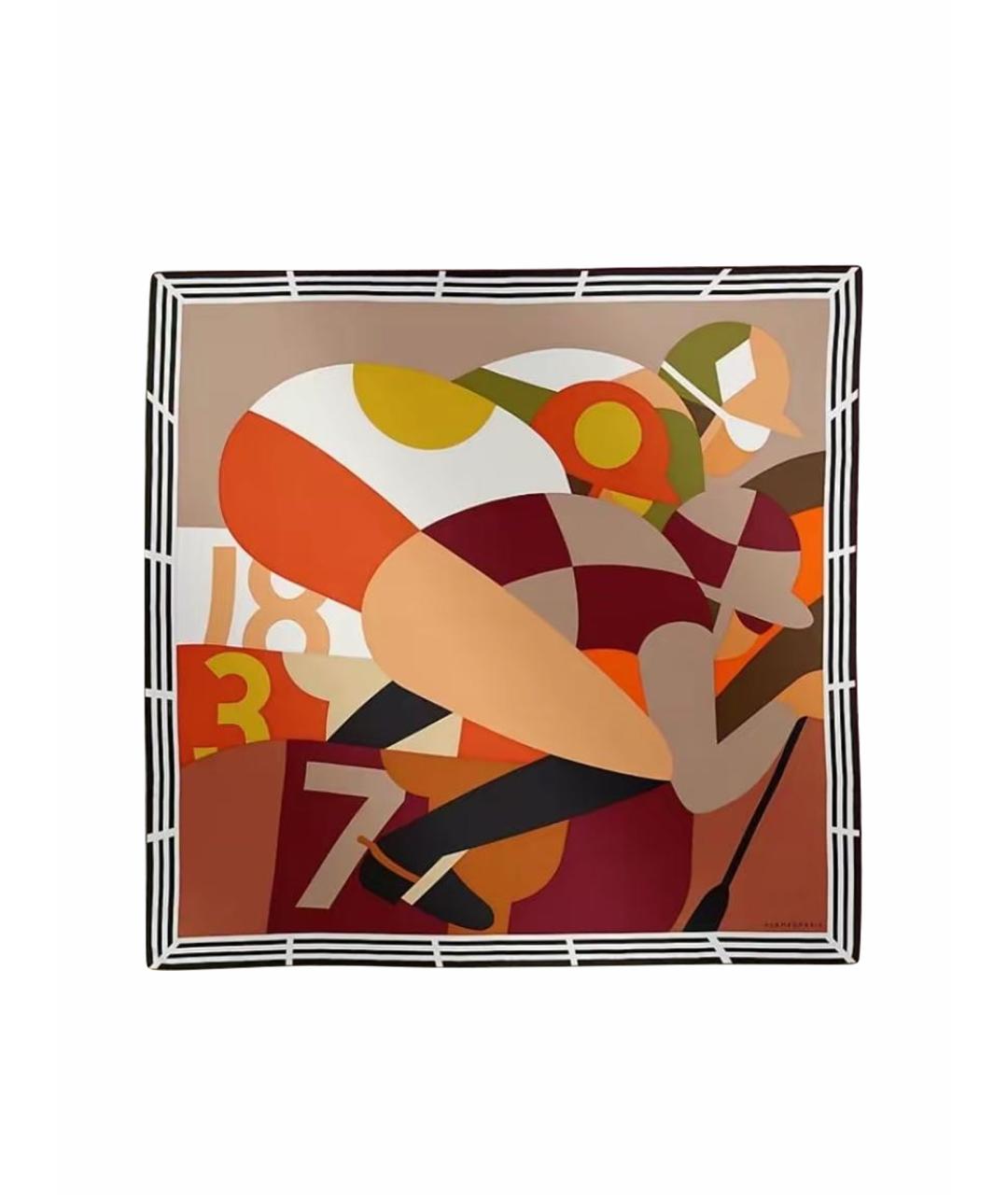 HERMES Темно-синий шелковый платок, фото 1