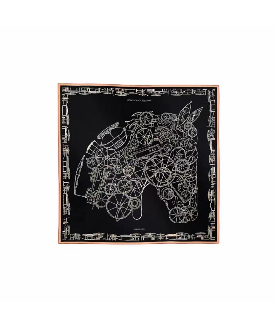 HERMES Черный шелковый платок, фото 3