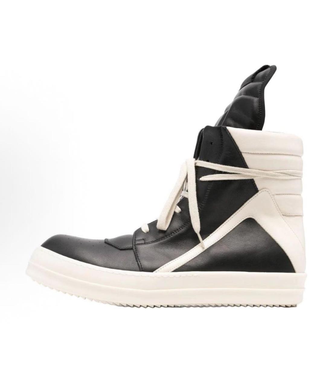 RICK OWENS Черные кожаные высокие кроссовки / кеды, фото 4