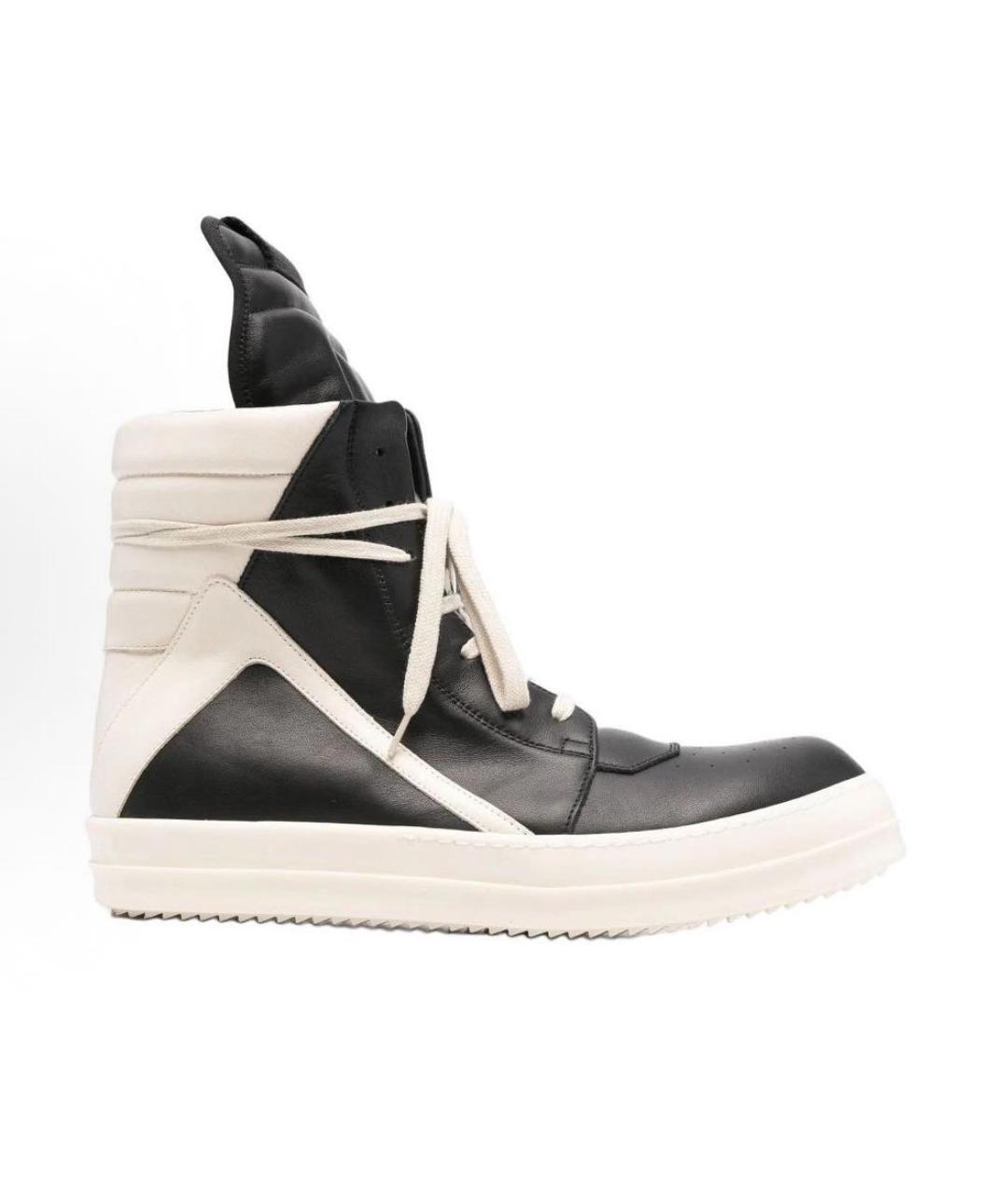 RICK OWENS Черные кожаные высокие кроссовки / кеды, фото 2
