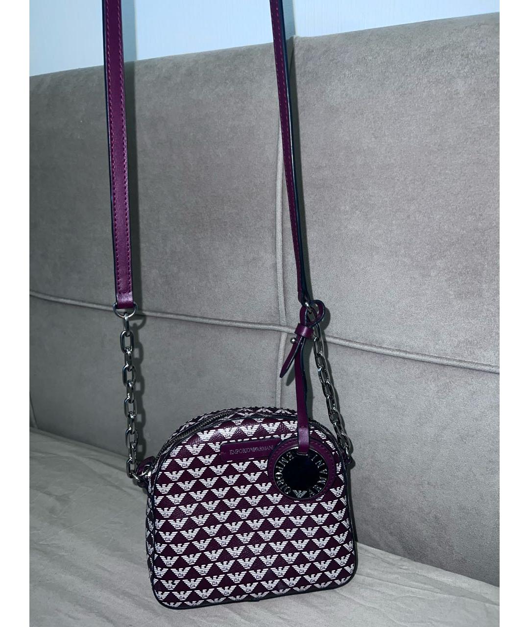 EMPORIO ARMANI Бордовая кожаная сумка через плечо, фото 4