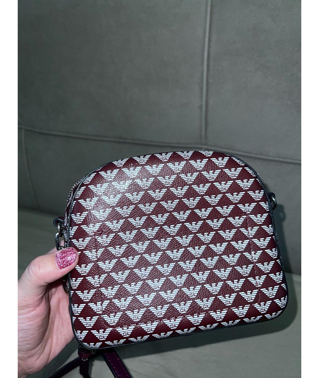 EMPORIO ARMANI Бордовая кожаная сумка через плечо, фото 2