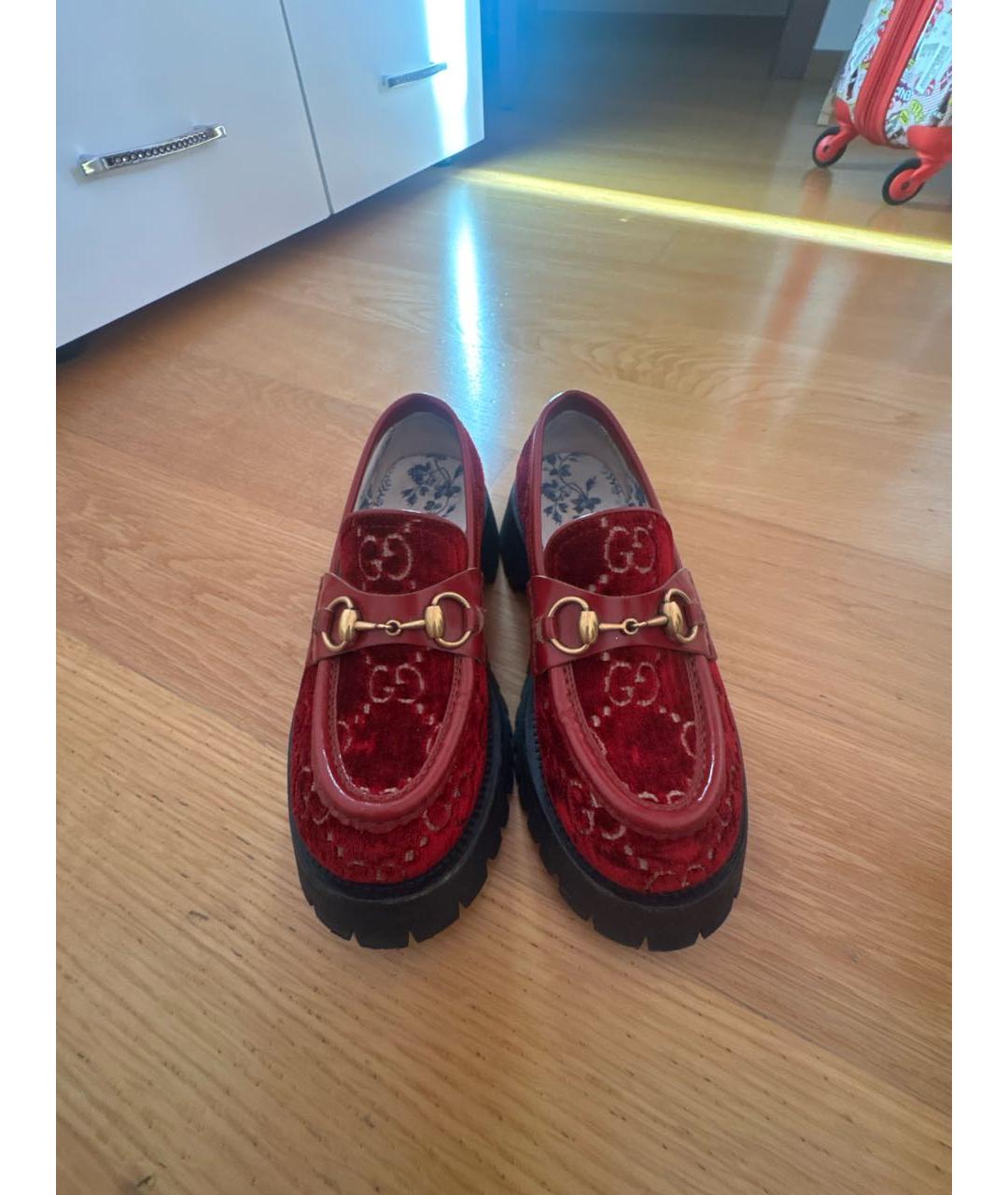 GUCCI Бордовые бархатные мюли, фото 2