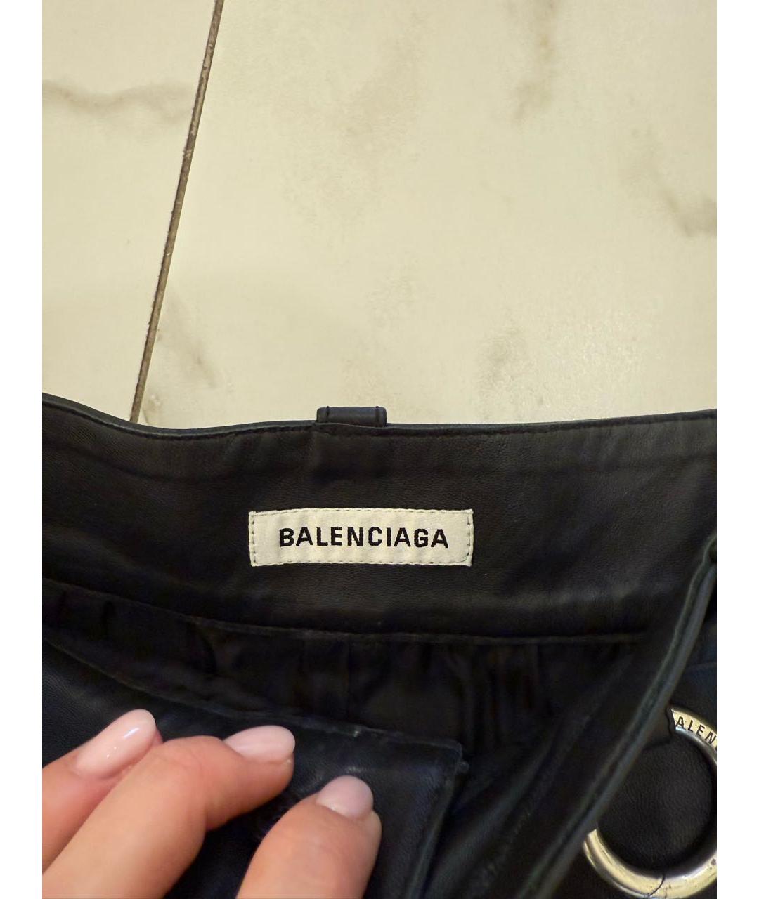 BALENCIAGA Черная кожаная юбка миди, фото 3