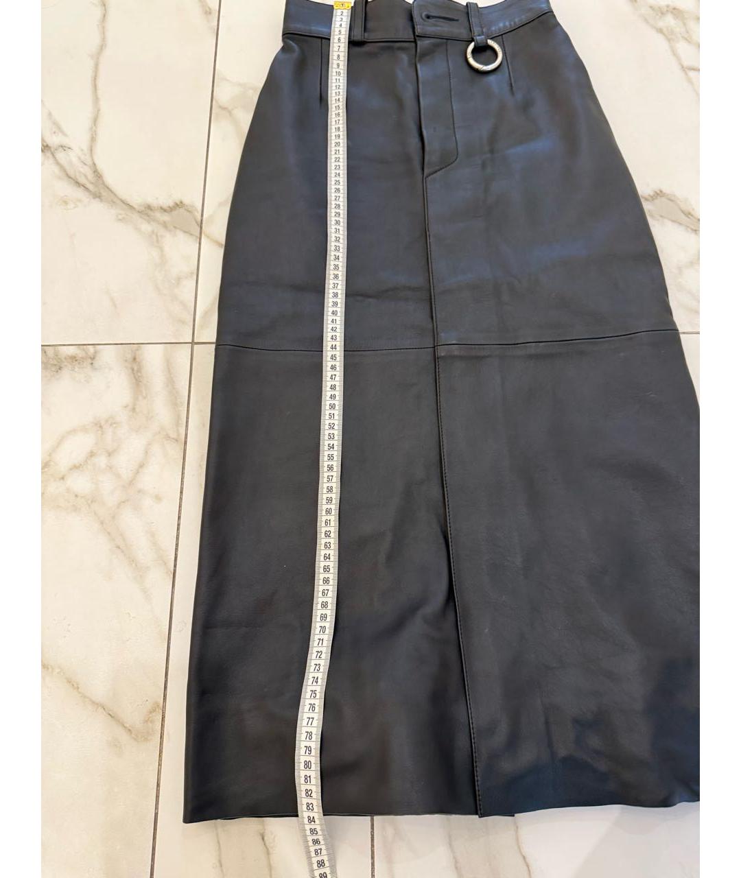 BALENCIAGA Черная кожаная юбка миди, фото 4