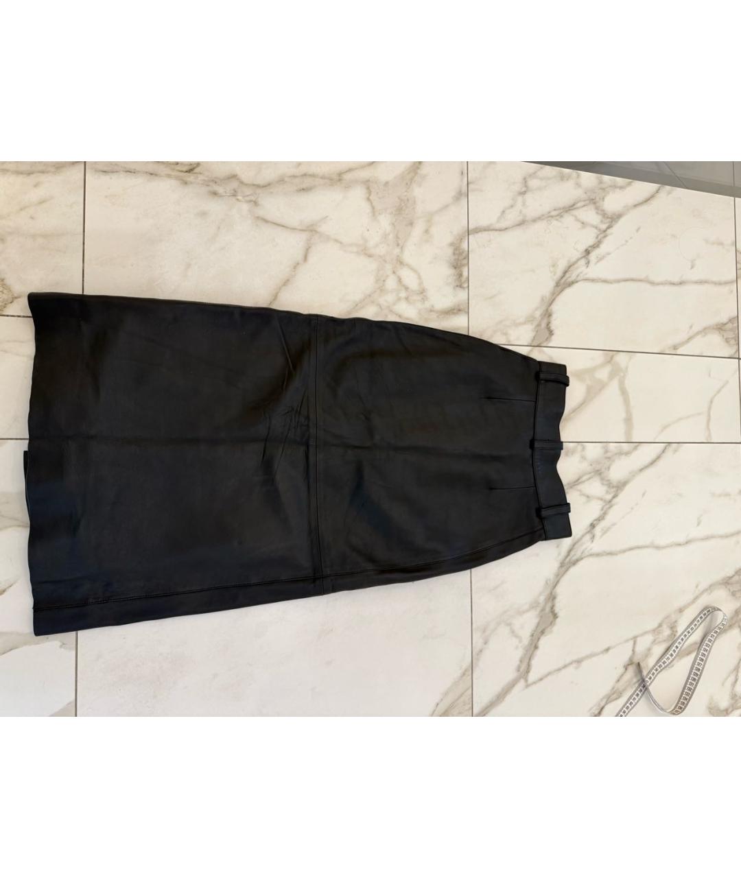 BALENCIAGA Черная кожаная юбка миди, фото 2