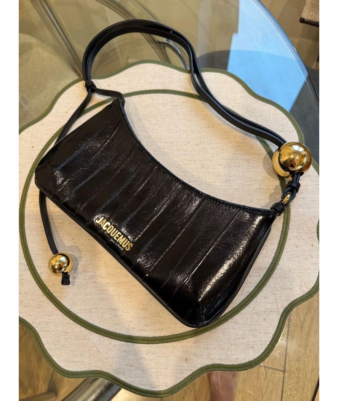 JACQUEMUS Черная кожаная сумка через плечо, фото 2