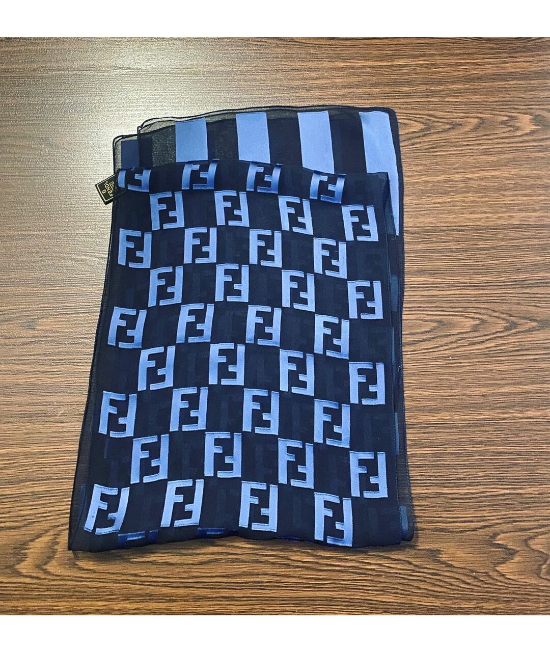 FENDI Синий шелковый шарф, фото 6